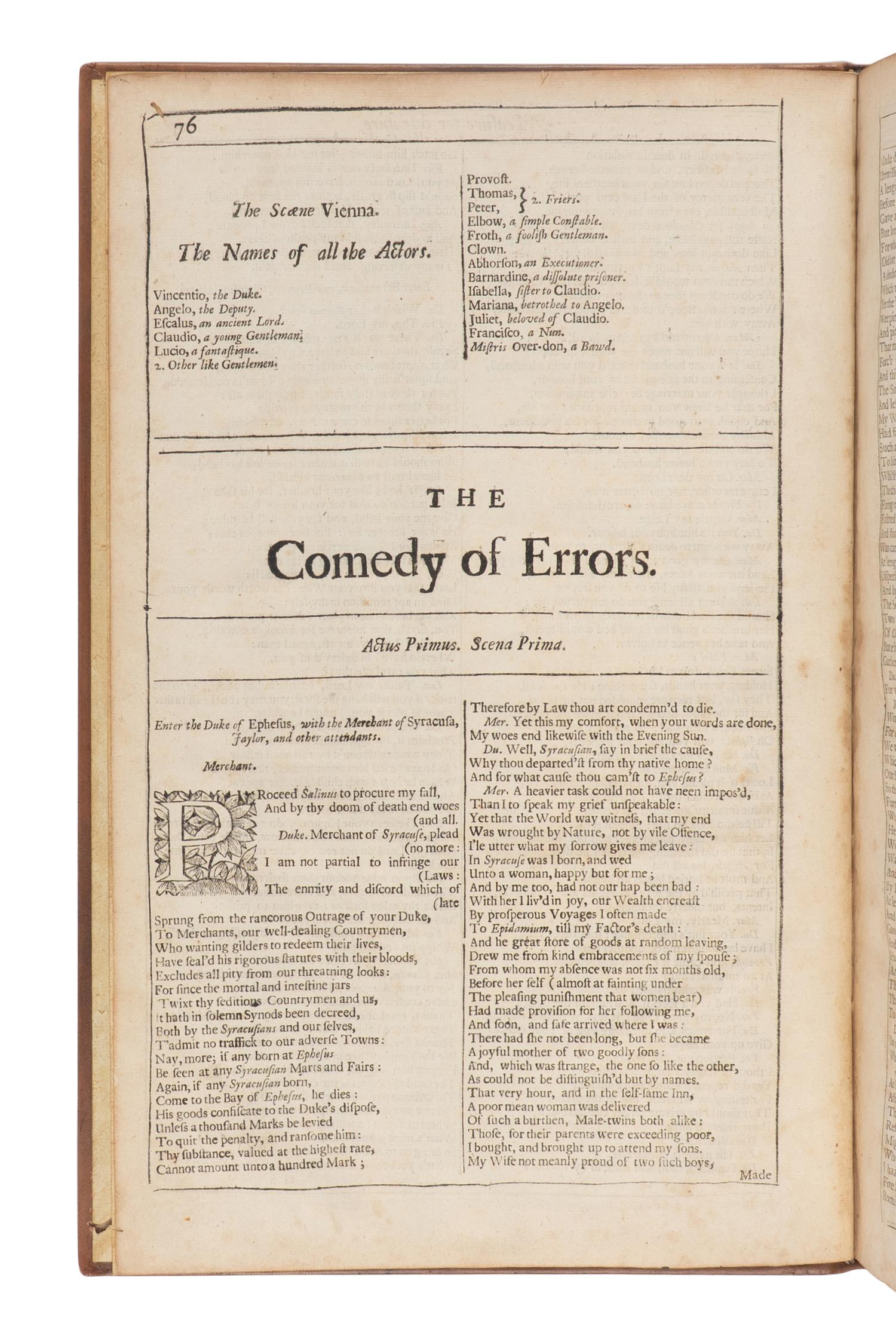 SHAKESPEARE, William (1564-1616). A group of 6 plays [extracted from: THE FOURTH FOLIO. London: H. Herringman, E. Brewster, and R. Bentley, 1685].