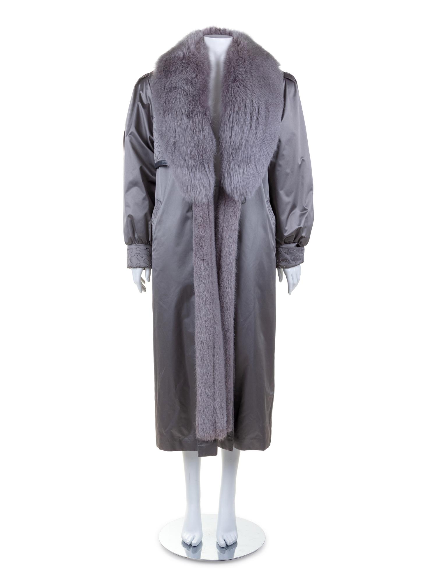 Silver Sateen and Sable and Fox Fur Lined Trench Coat, 1990's-2000's