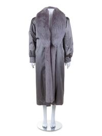 Silver Sateen and Sable and Fox Fur Lined Trench Coat, 1990's-2000's