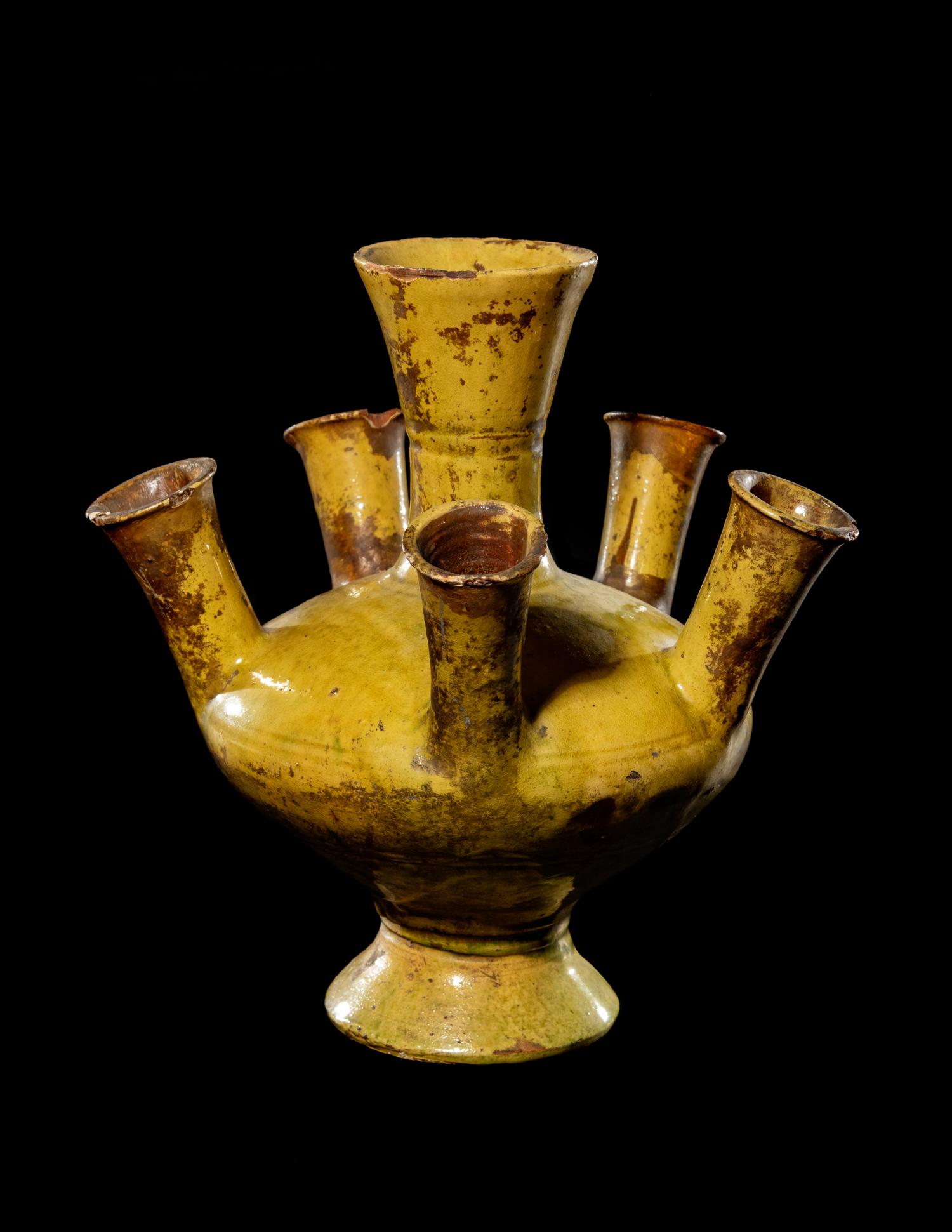 An Ochre-Glazed Six-Part Pottery Vase