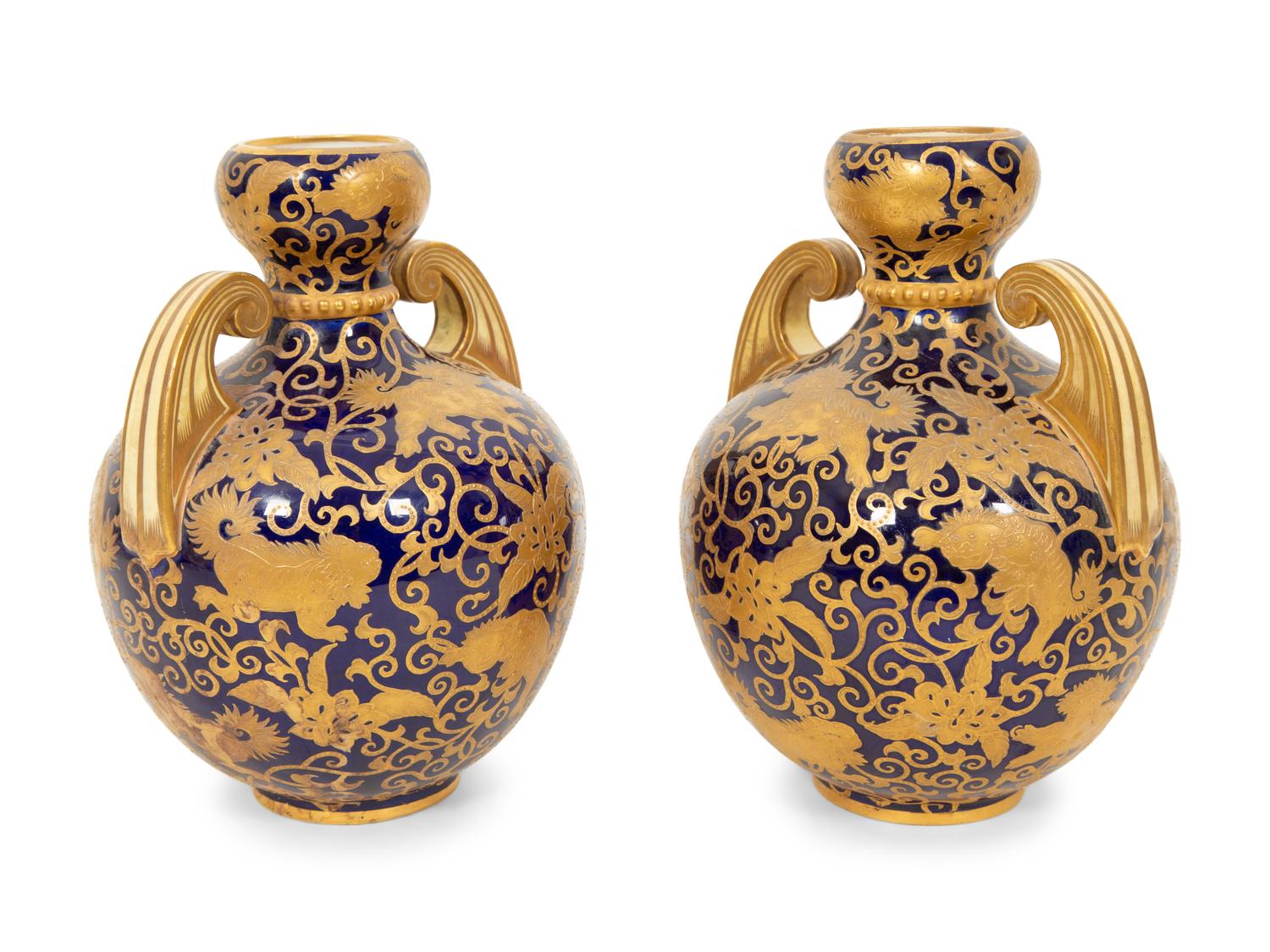 A Pair of Royal Crown Derby Porcelain Vases Retailed by Tiffany and Co.