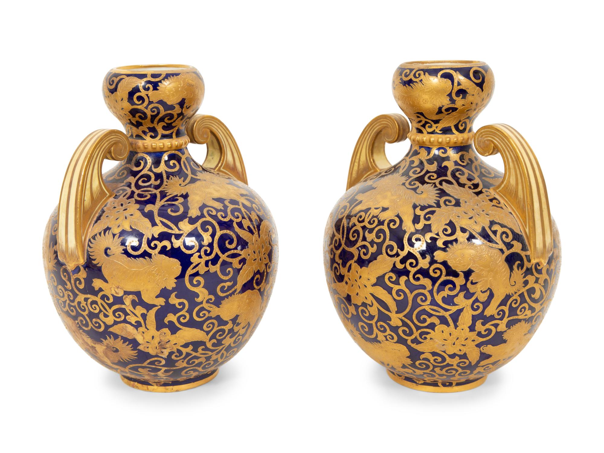 A Pair of Royal Crown Derby Porcelain Vases Retailed by Tiffany and Co.