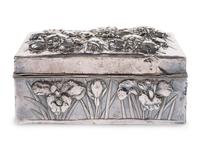 A Japanese Silver Table Box with Iris Flower Decoration