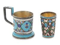 Two Russian Enameled Silver Drinking Articles