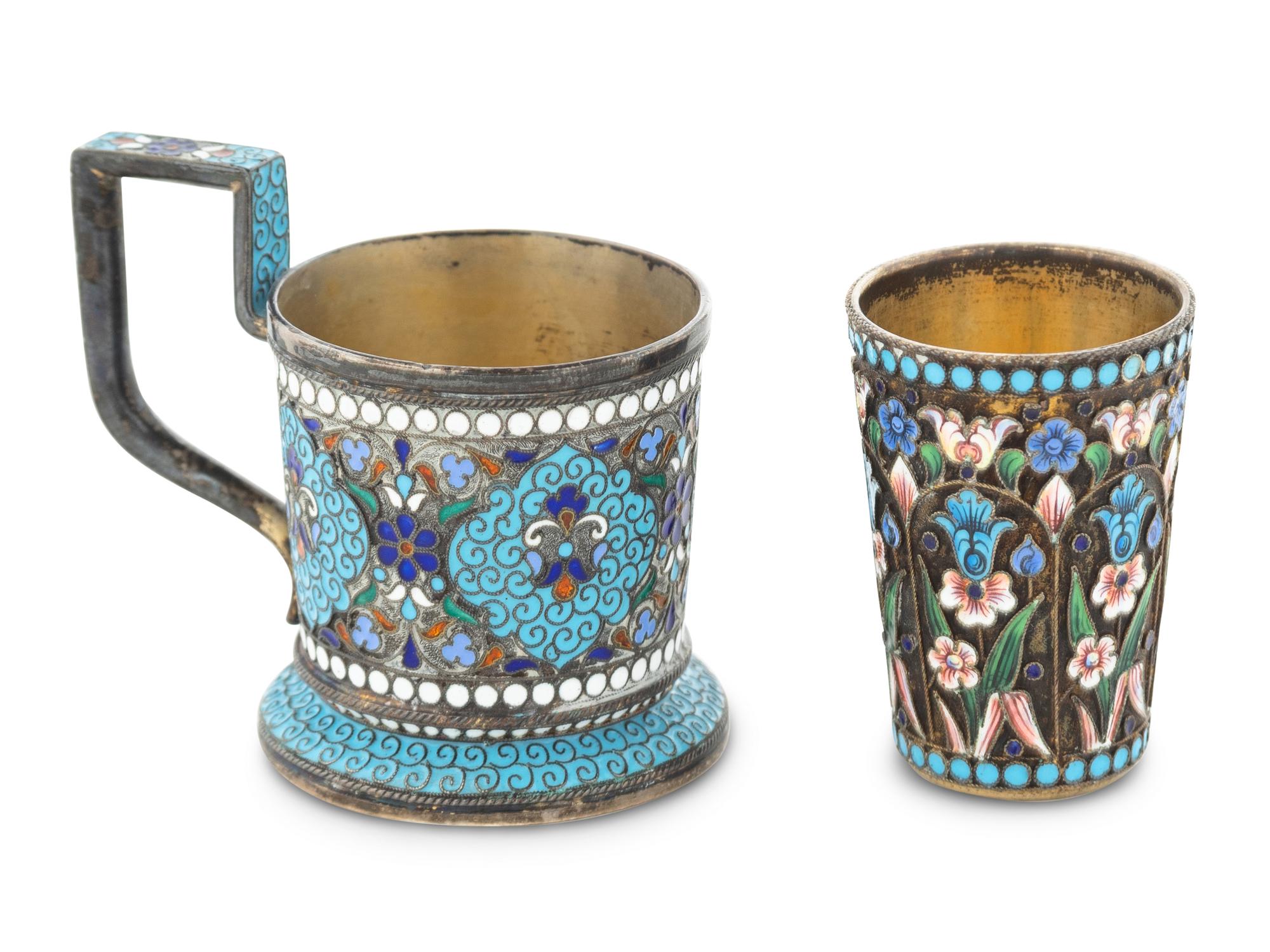 Two Russian Enameled Silver Drinking Articles
