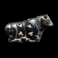 A Mesopotamian Marble and Limestone Inlay Recumbent Calf