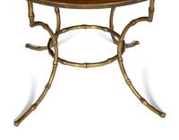 A Brass Bound Parquetry Inlaid Occasional Table with Cast Brass Bamboo Styled Base