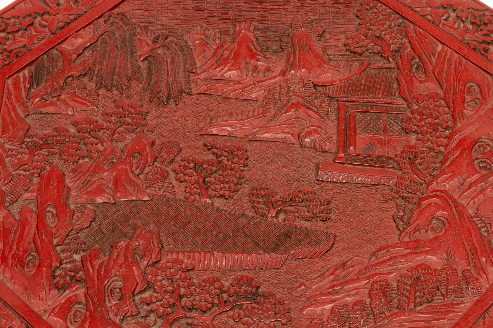 A Chinese Export Carved Red Lacquer Octagonal Box
