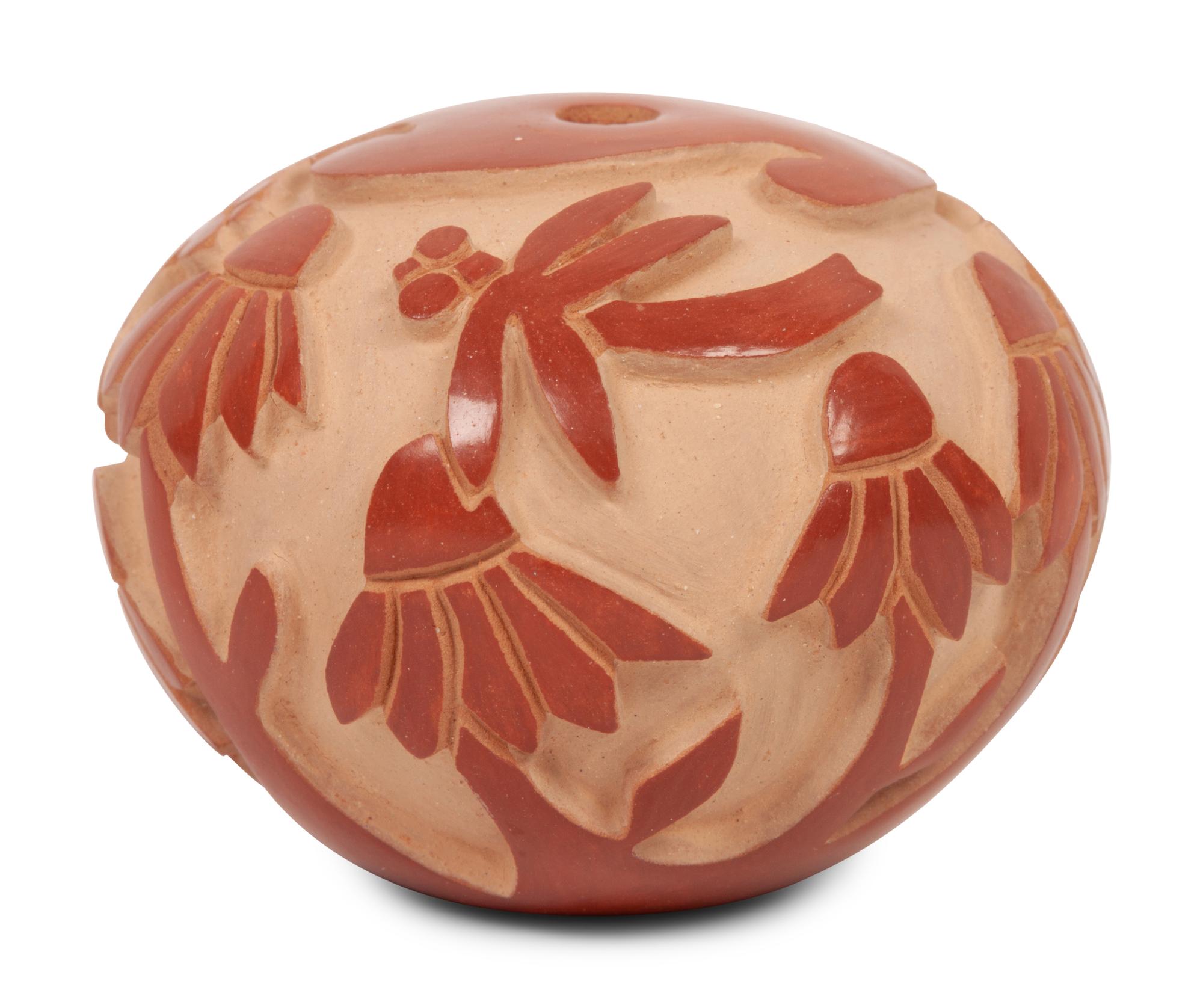 Miniature Carved Redware Seed Jar