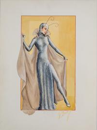 Katharine Hepburn Christopher Strong Walter Plunkett Mesh Cap and Gown, and Gouache Illustration, 1933