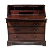 A George III Mahogany Slant Front Bureau, CIRCA 1800, Height 42 x width 38 x depth 19 1/2 inches. — CIRCA 1800,