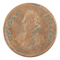 [POLITICS]. Stephen A. Douglas and Hershel Johnson, back-to-back campaign ferrotype badge and brass presidential token. 1860.