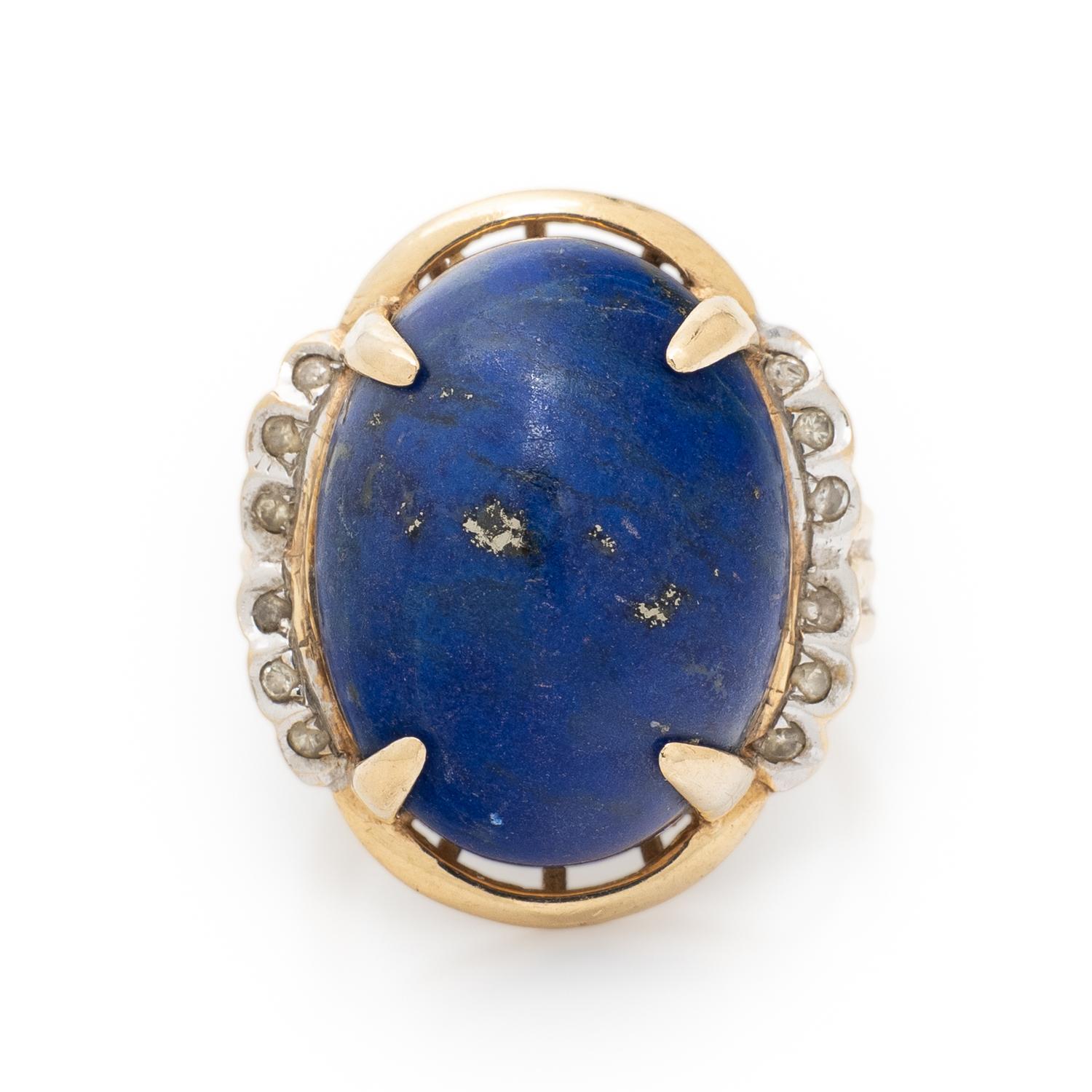 LAPIS LAZULI, DIAMOND, AND YELLOW GOLD RING