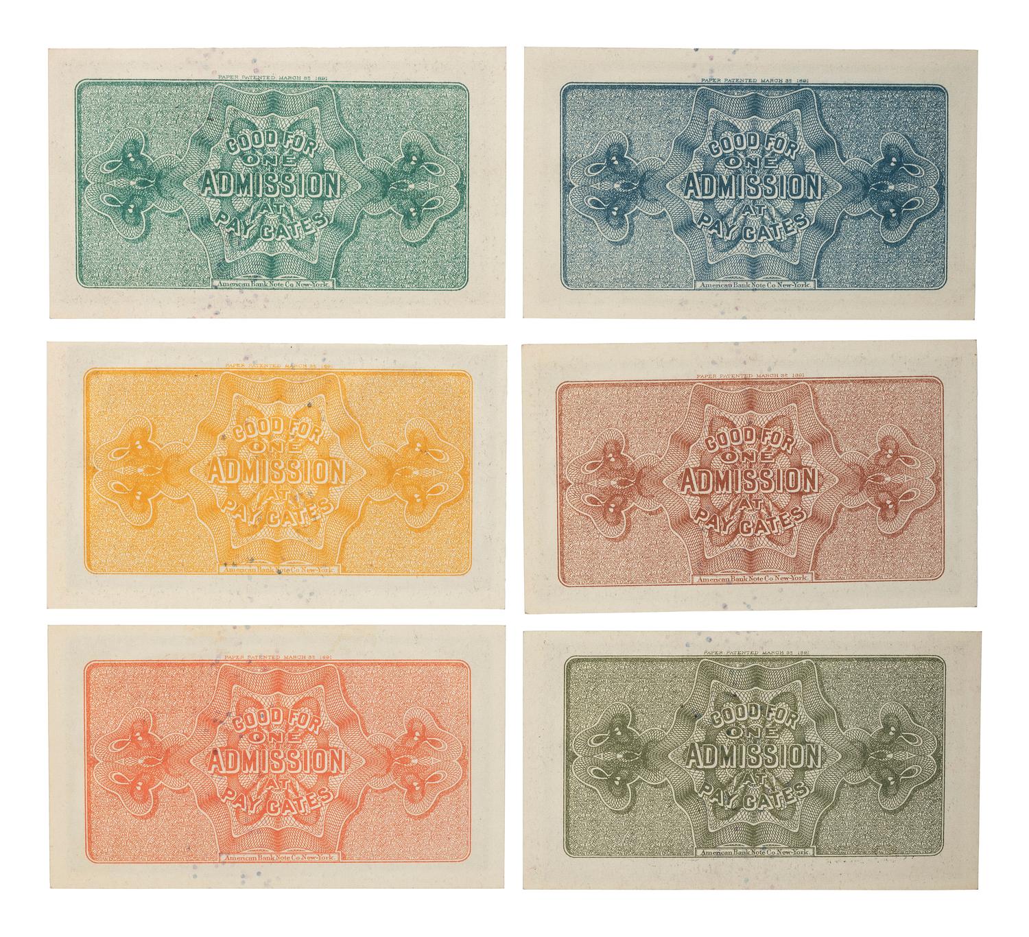 [GENERAL AMERICANA]. World's Columbian Exposition group of tickets and State of Louisiana $5 dollar bonds.