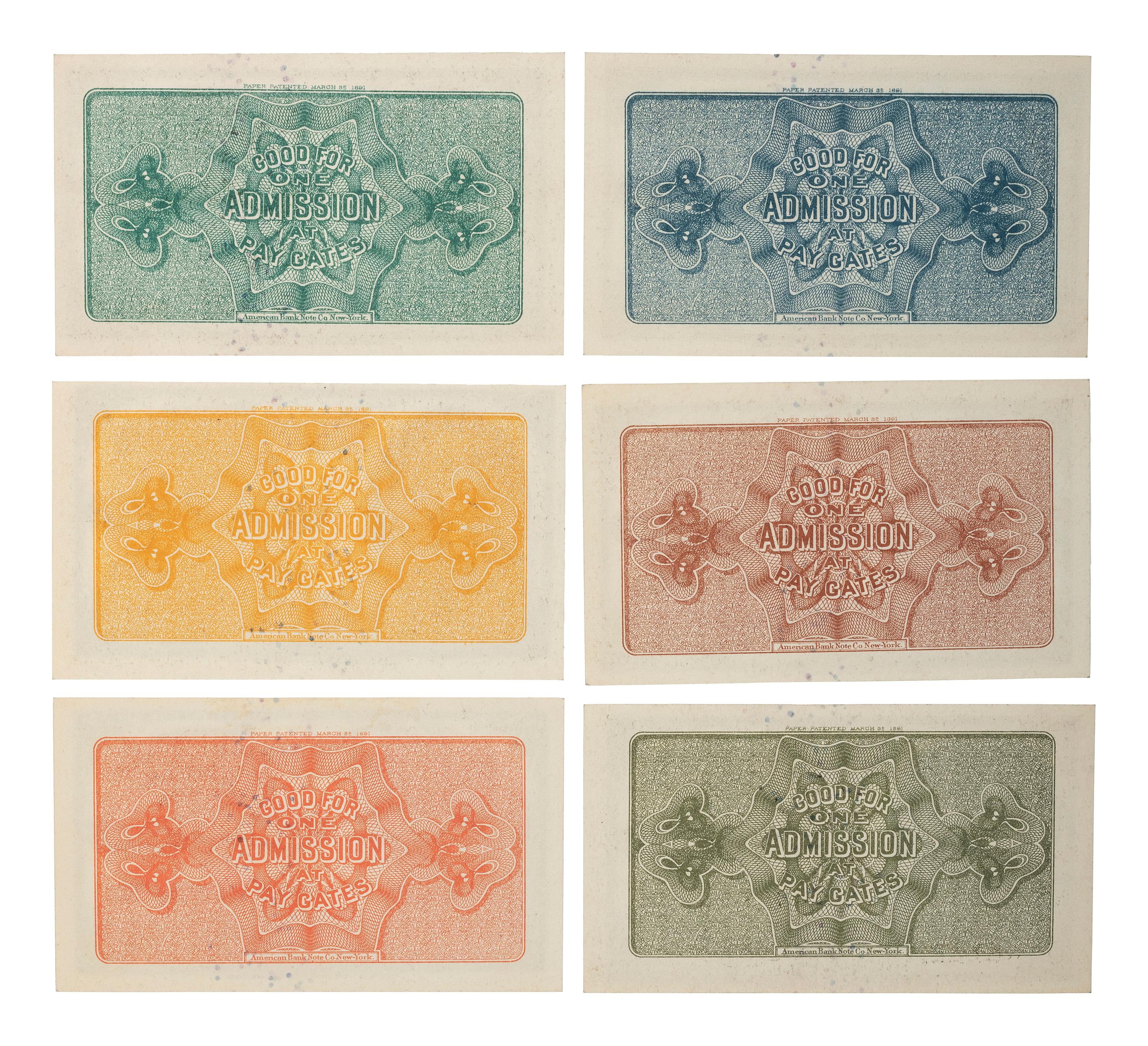 [GENERAL AMERICANA]. World's Columbian Exposition group of tickets and State of Louisiana $5 dollar bonds.