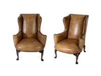 A Near Pair of George II Style Wingback Armchairs — 19TH CENTURY