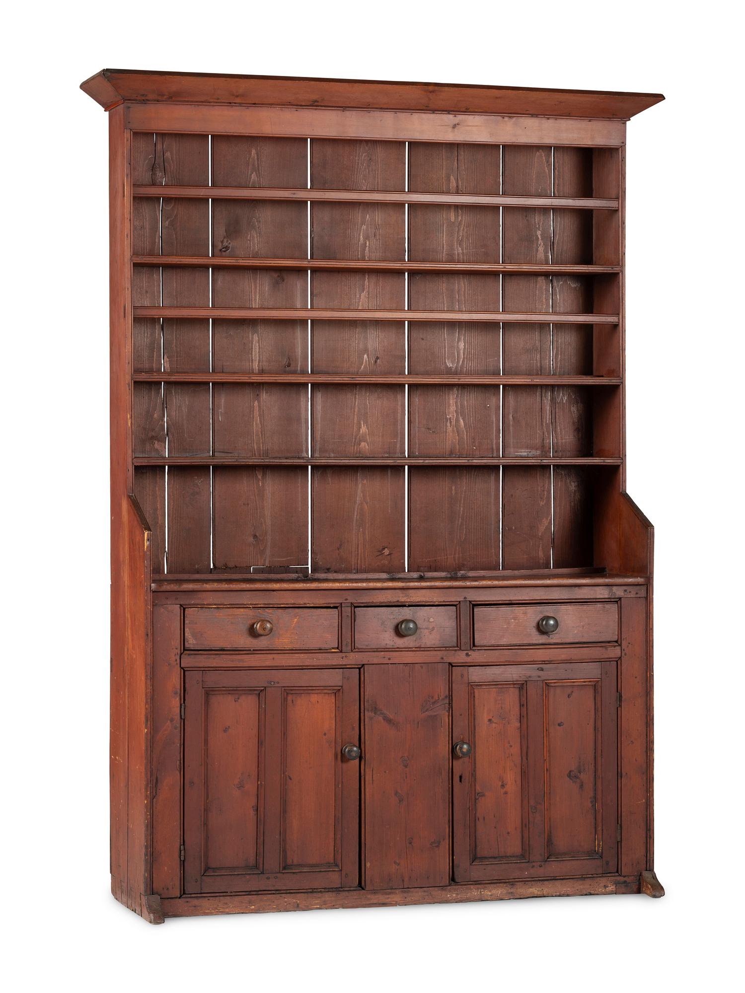 A Country Red-Stained Pine Step-Back Dish Rack
