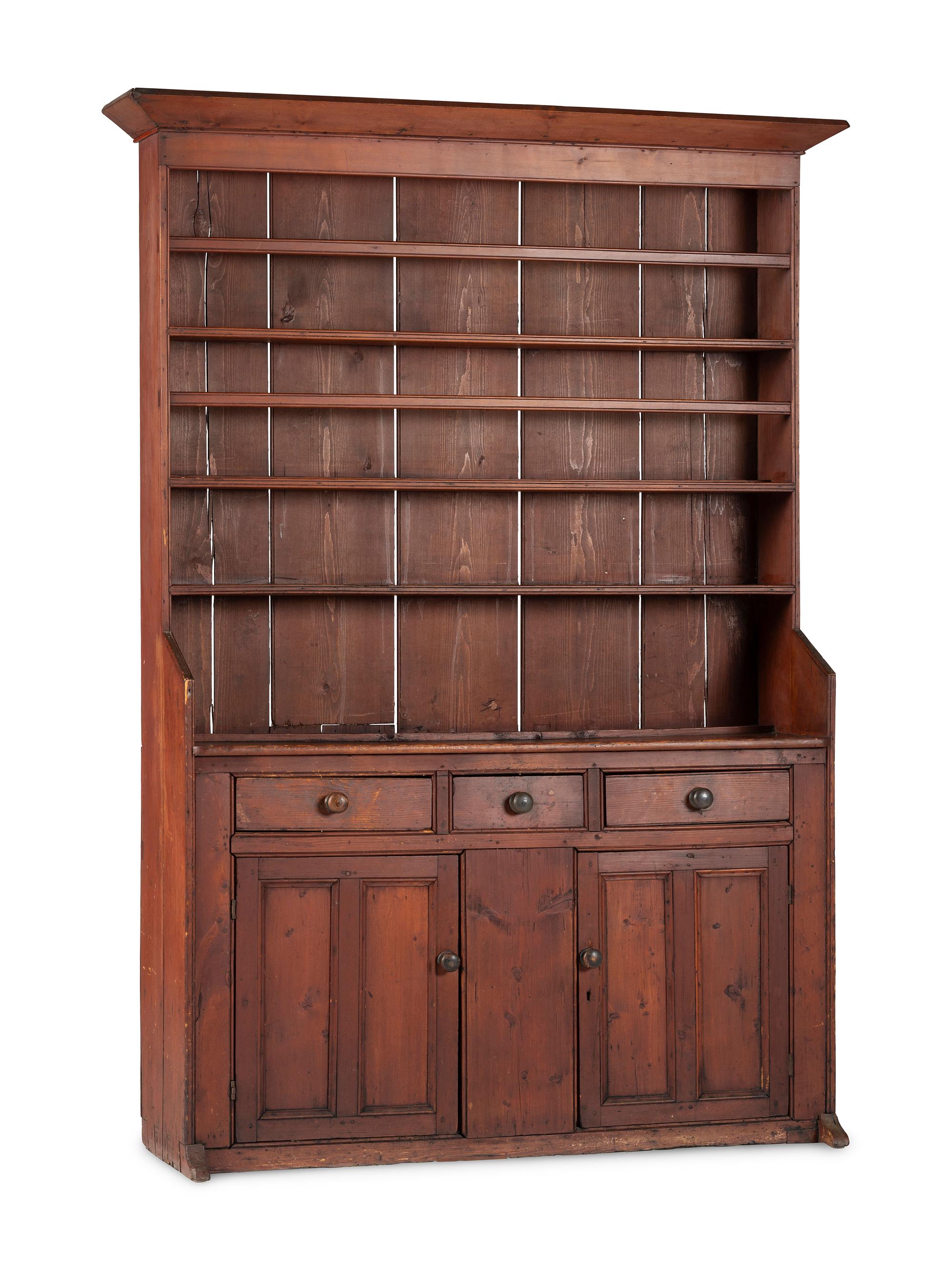 A Country Red-Stained Pine Step-Back Dish Rack