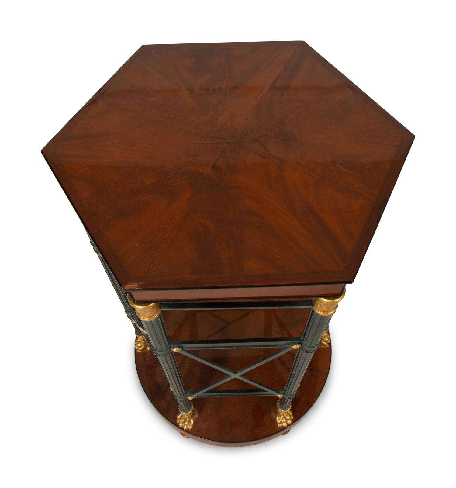 A Pair of Regency Style Mahogany and Ebonized Hexagonal Side Tables — 20th Century