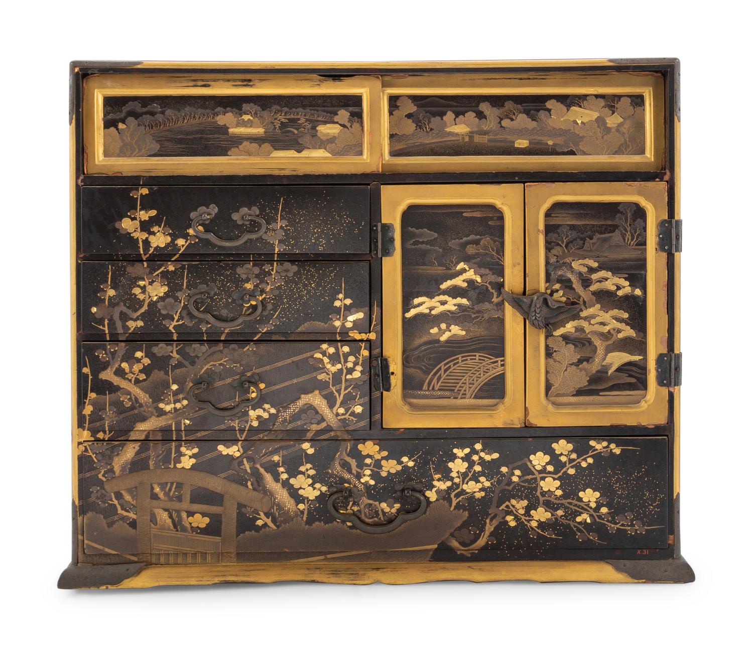 A Japanese Black and Gilt Decorated Table Cabinet, Kodanshu