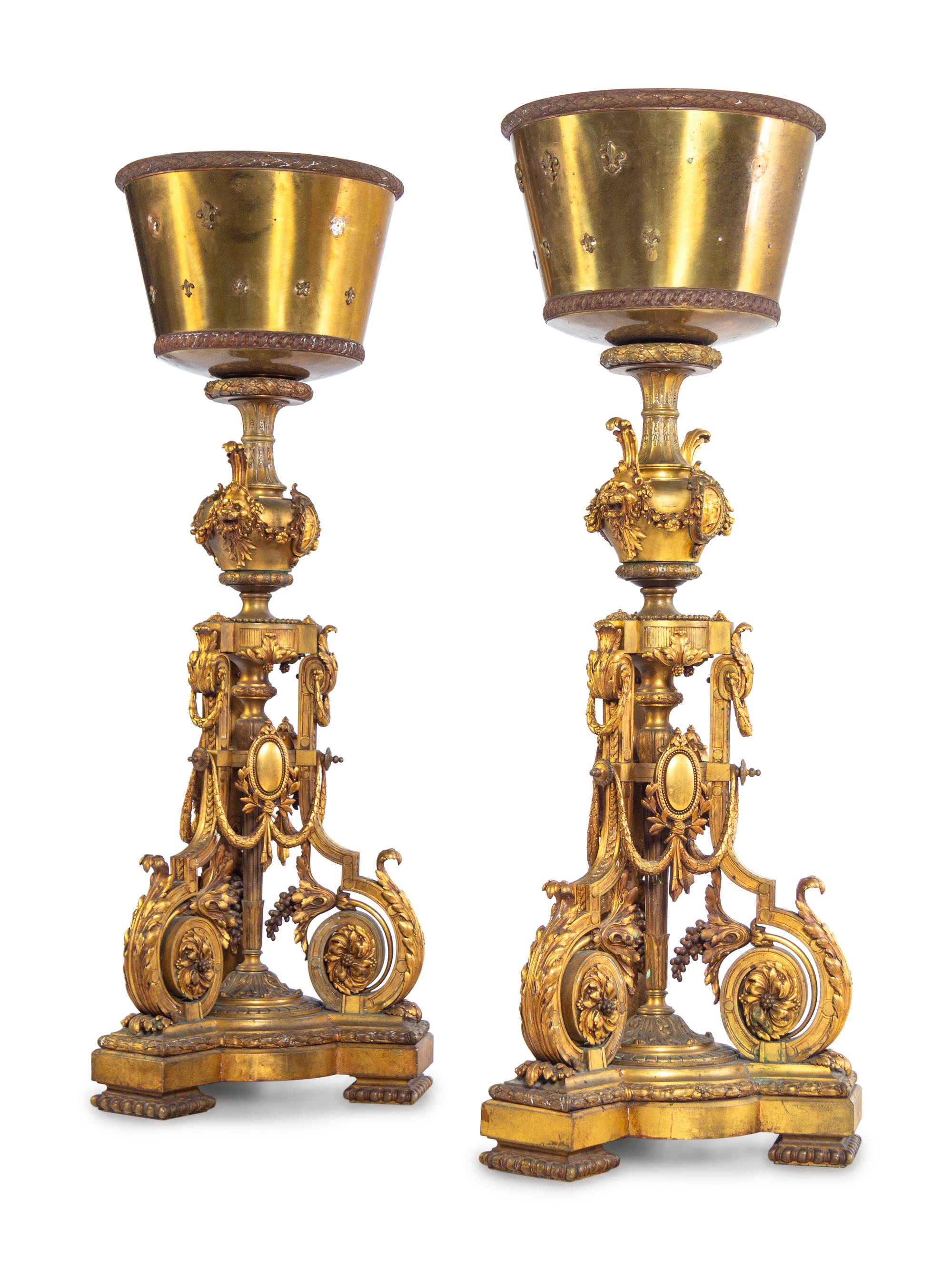 A Pair of Neoclassical Gilt Bronze Pedestals