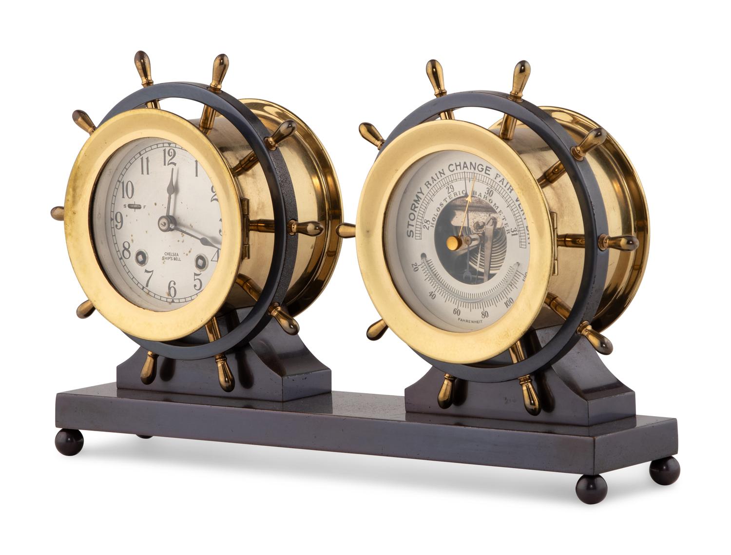 A Chelsea Brass Ship's Clock and Barometer