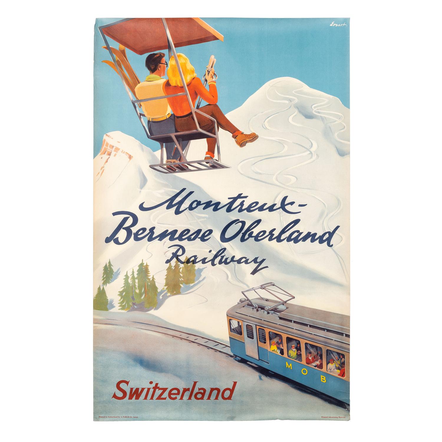 [TRAVEL POSTERS]. ERNST, Otto (1884-1967), artist. Montreux-Bernese Oberland Railway . Switzerland: A. Trüb & Cie. Aarau, [1954].