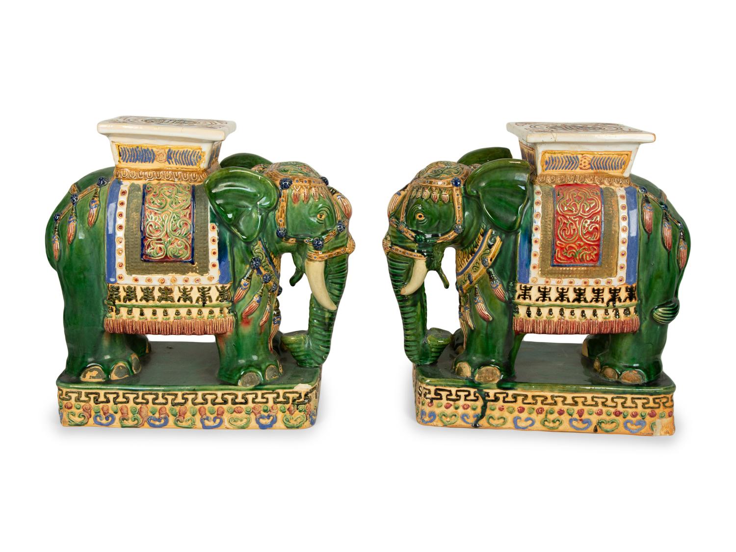 A Pair of Chinese Glazed Earthenware Elephant-Form Garden Seats — 20TH CENTURY