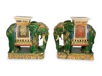 A Pair of Chinese Glazed Earthenware Elephant-Form Garden Seats — 20TH CENTURY