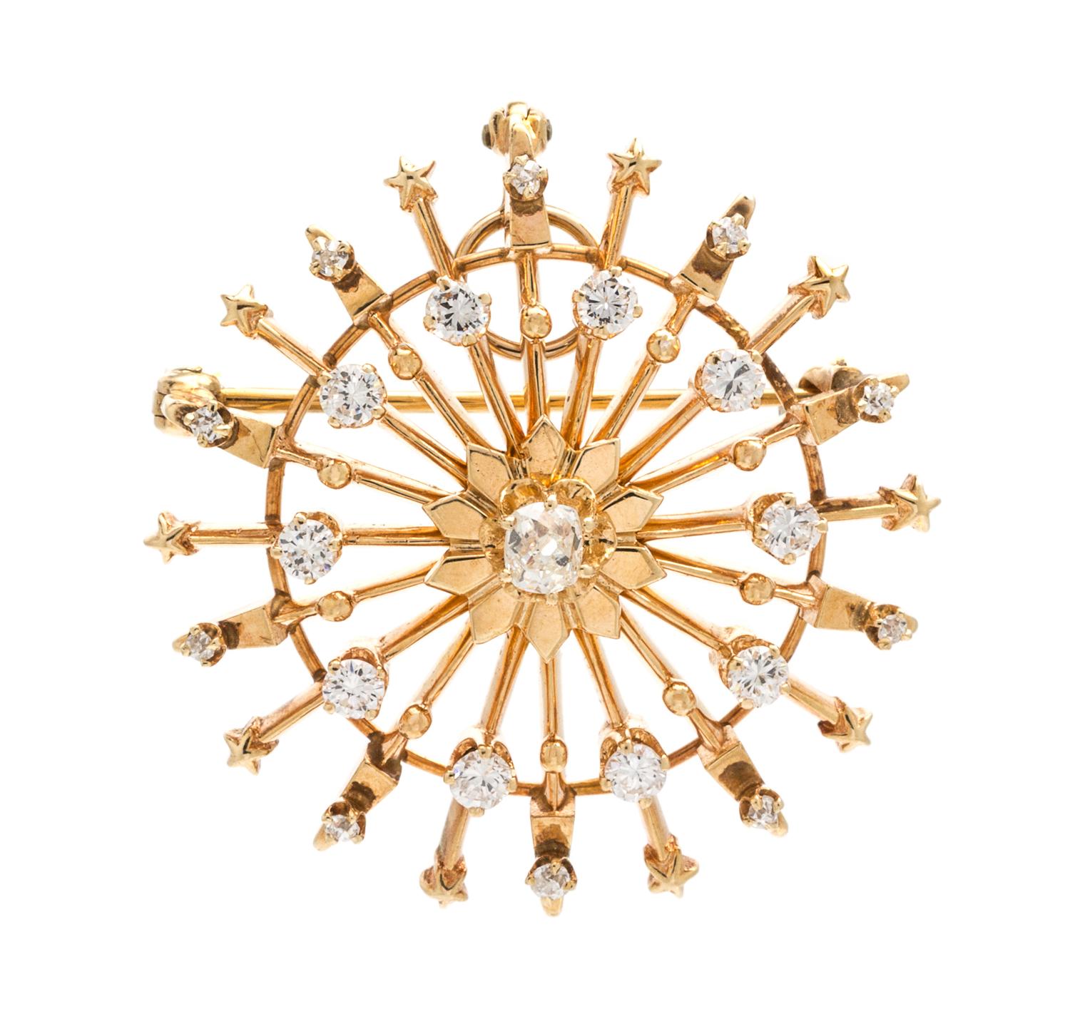 A Rose Gold and Diamond Starburst Pendant/Brooch, 6.20 dwts.
