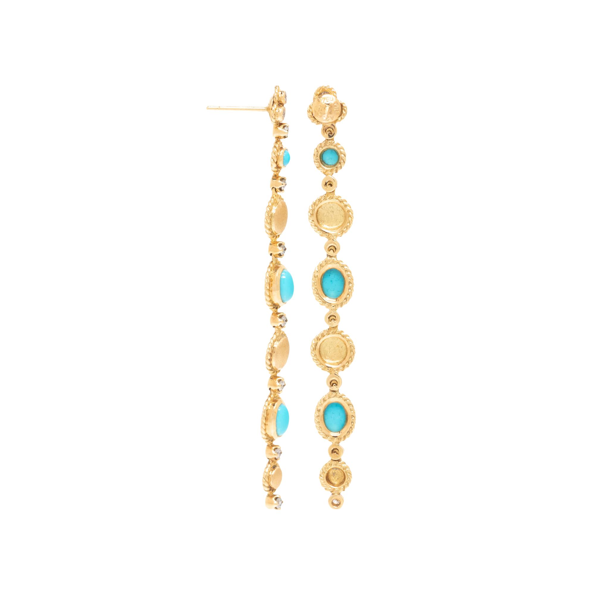 LALAOUNIS, TURQUOISE AND DIAMOND EARRINGS