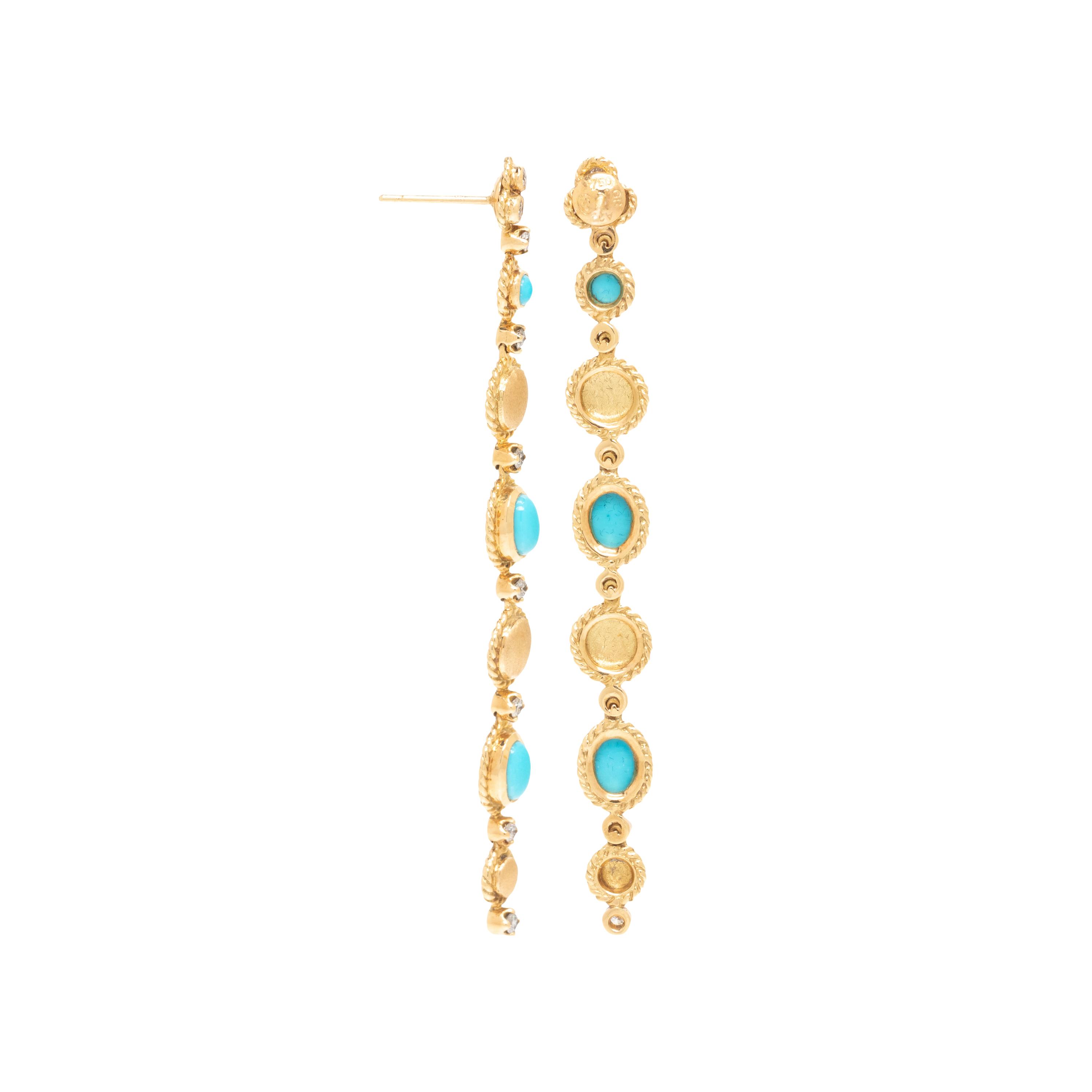 LALAOUNIS, TURQUOISE AND DIAMOND EARRINGS
