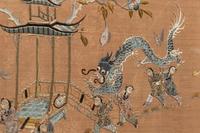 A Chinese Coral Ground Embroidered Silk 'Boys Panel