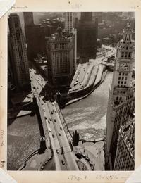 A group of four photographs depicting Chicago ( Rush Street, Chicago's Night Club District , c. 1950; Wrigley Building at Night, Michigan Ave. Bridge , c. 1950; Chicago , c. 1935; State Street and Marshall Field Clock , c. 1950)