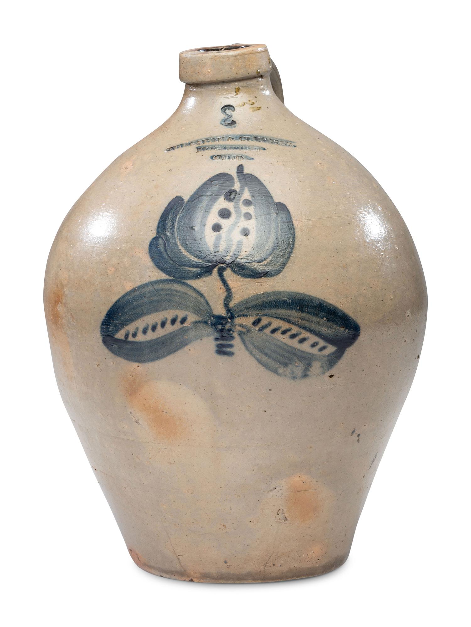 A Rare Thurston and Clemmer Three-Gallon Cobalt Decorated Stoneware Jug