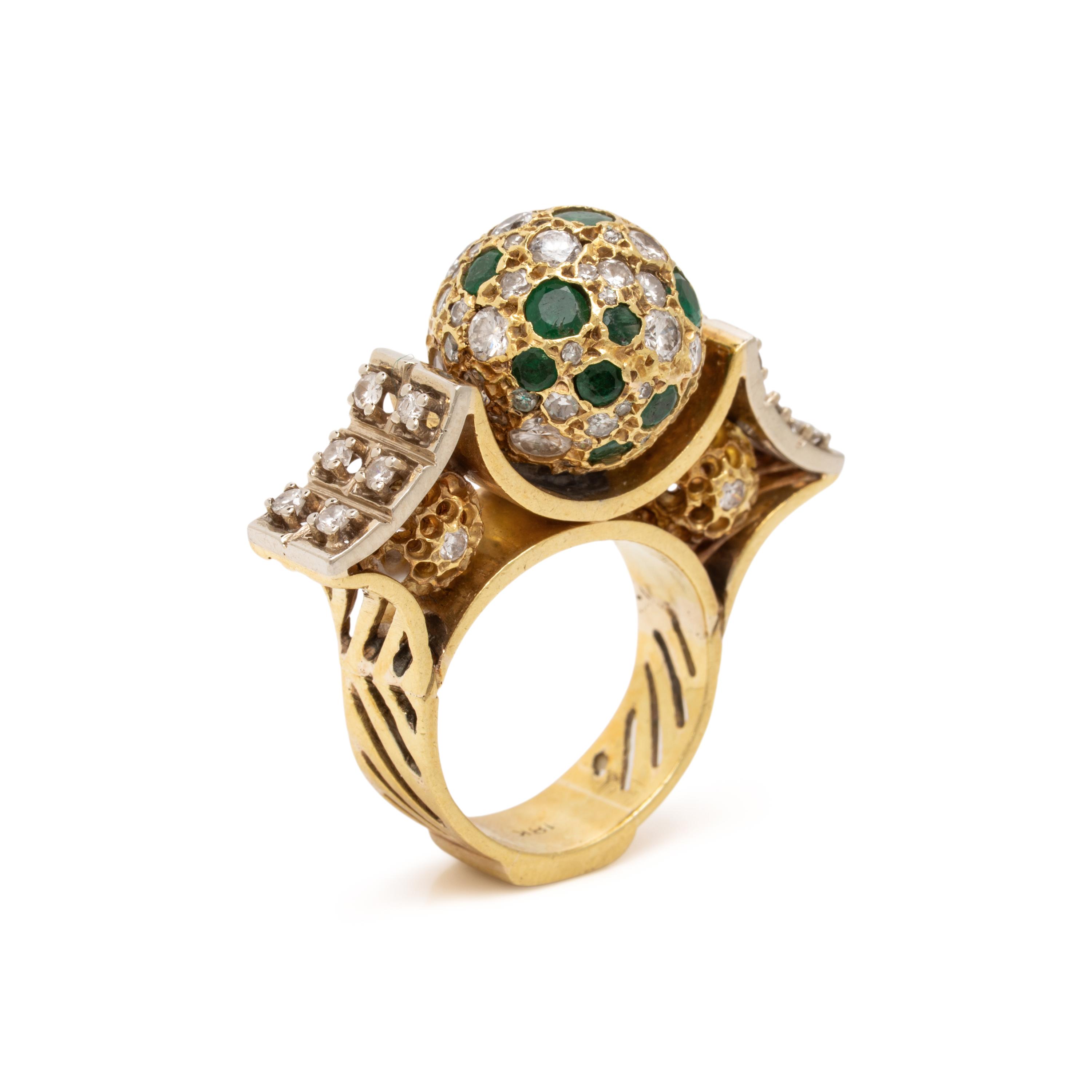 Diamond, Emerald, and Yellow Gold Ring