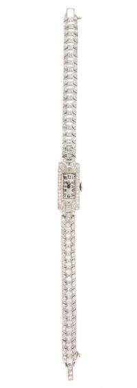 A Platinum and Diamond Wristwatch, Longines for Spaulding Gorham, 19.30 dwts.