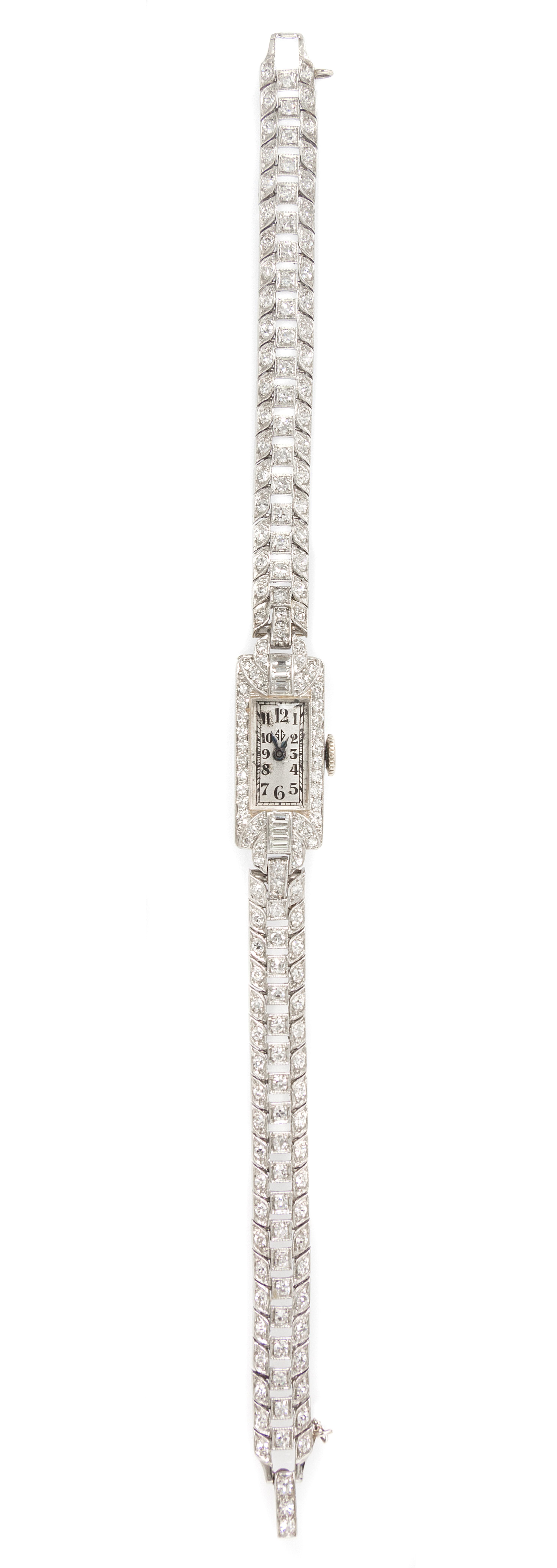 A Platinum and Diamond Wristwatch, Longines for Spaulding Gorham, 19.30 dwts.