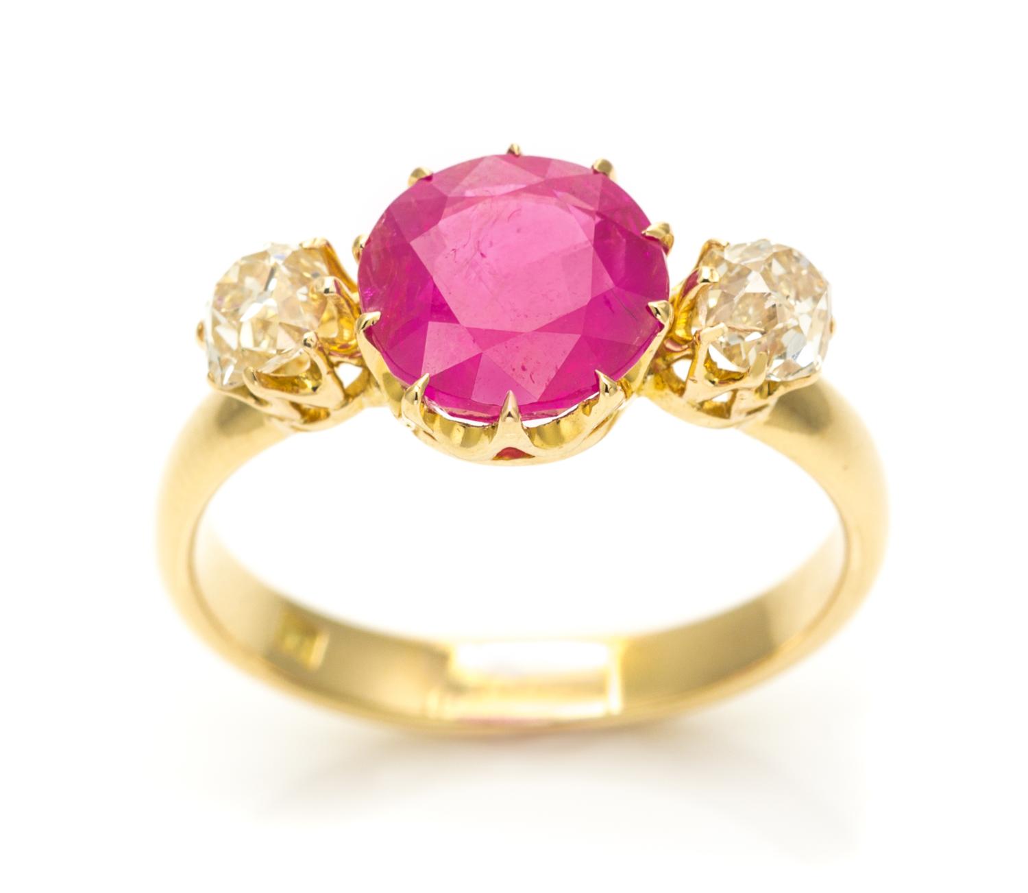 An 18 Karat Yellow Gold, Ruby and Diamond Ring, 2.80 dwts.