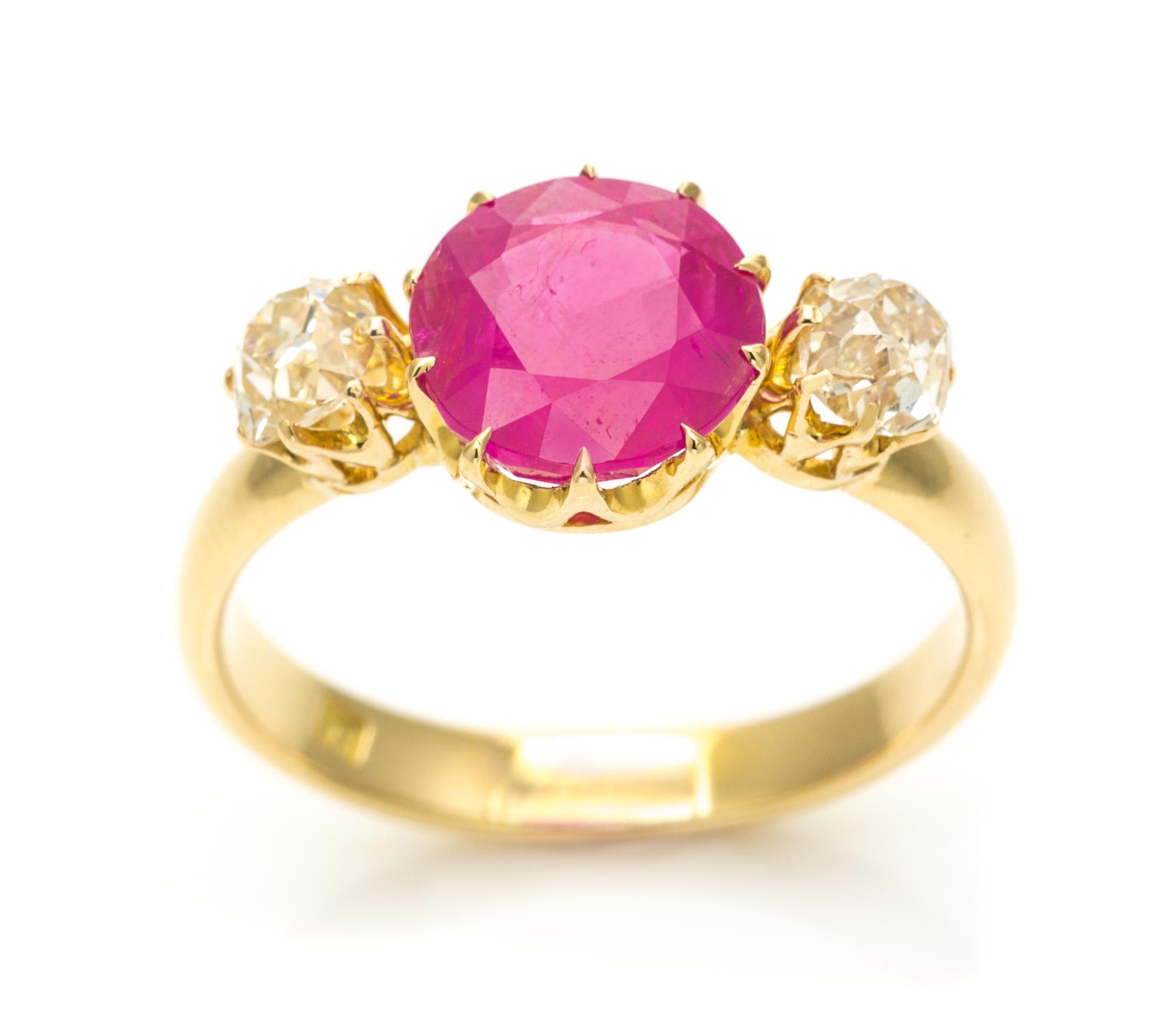 An 18 Karat Yellow Gold, Ruby and Diamond Ring, 2.80 dwts.