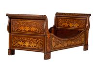 A Dutch Mahogany and Marquetry Sleigh Bed