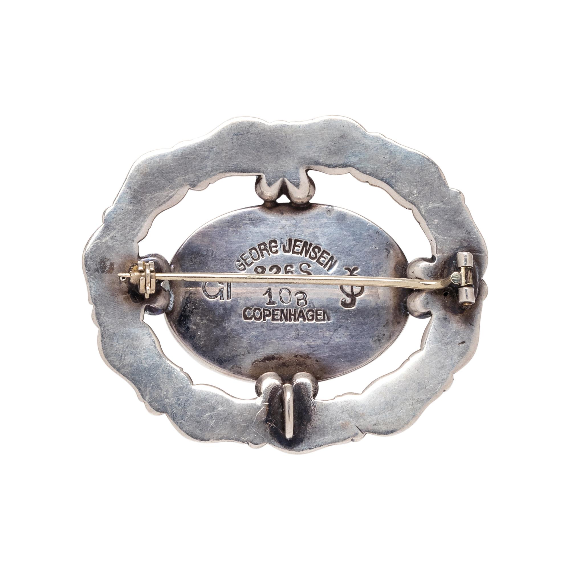 GEORG JENSEN, SILVER AND ROSE QUARTZ PENDANT/BROOCH