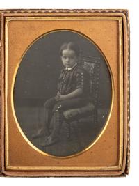 [EARLY PHOTOGRAPHY]. Two quarter plate daguerreotypes of young children posed in studio settings.