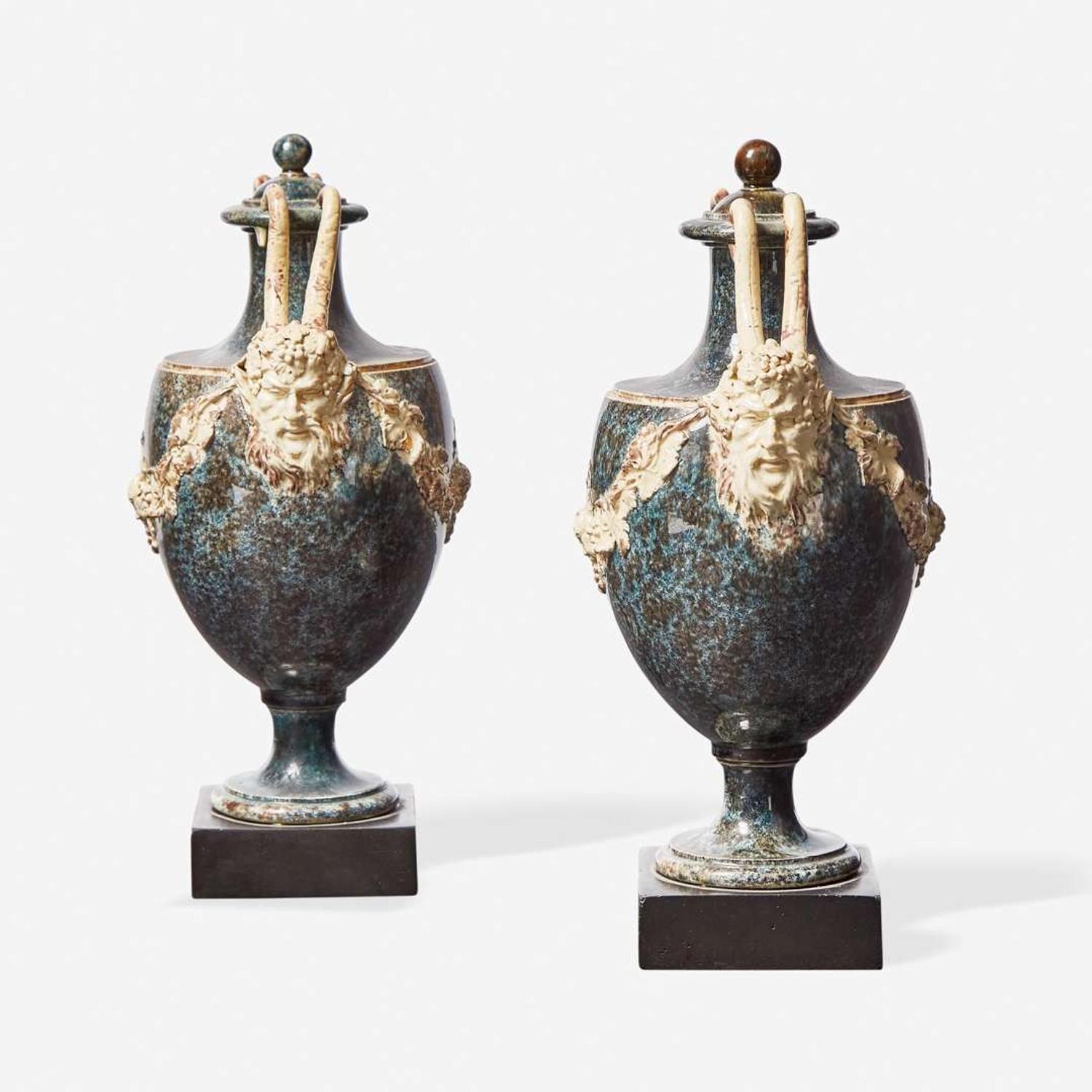 A Pair of Wedgwood & Bentley Variegated Ware Vases and Covers UK, 1770s