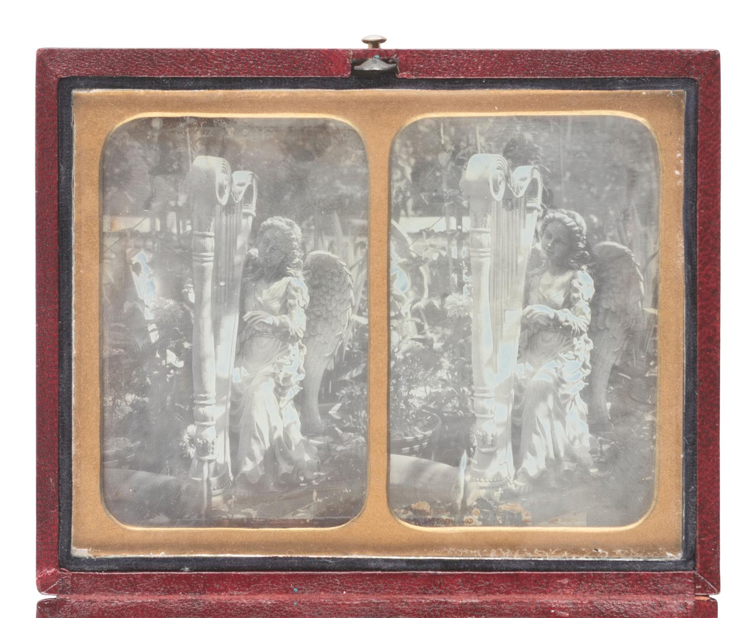 [EARLY PHOTOGRAPHY]. Modern stereodaguerreotype by John Hurlock, featuring an angelic sculpture.