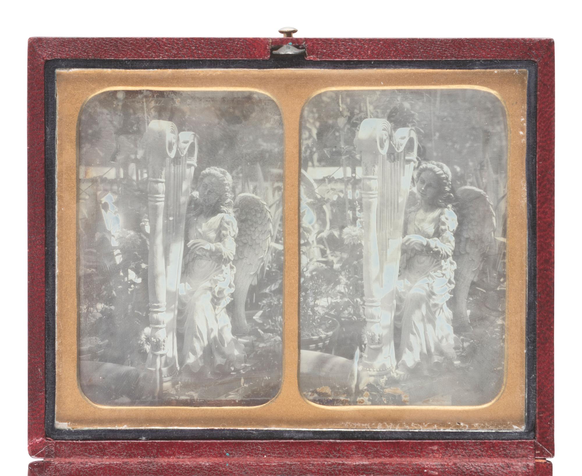[EARLY PHOTOGRAPHY]. Modern stereodaguerreotype by John Hurlock, featuring an angelic sculpture.