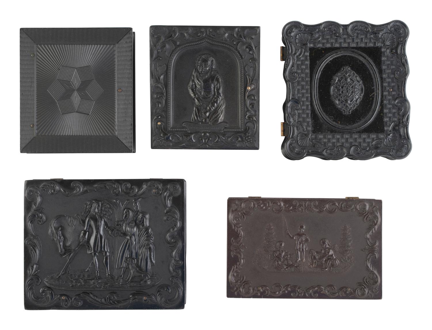 [EARLY PHOTOGRAPHY]. A group of Union cases and collar boxes with varying designs.
