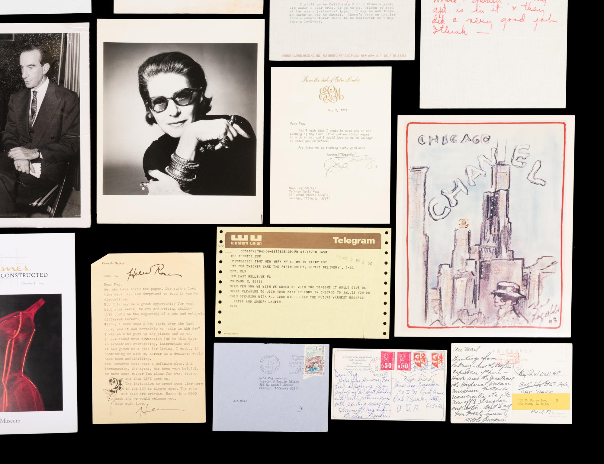 (Fashion) Letters sent to Peg Zwecker by famous fashion designers, comprising:
