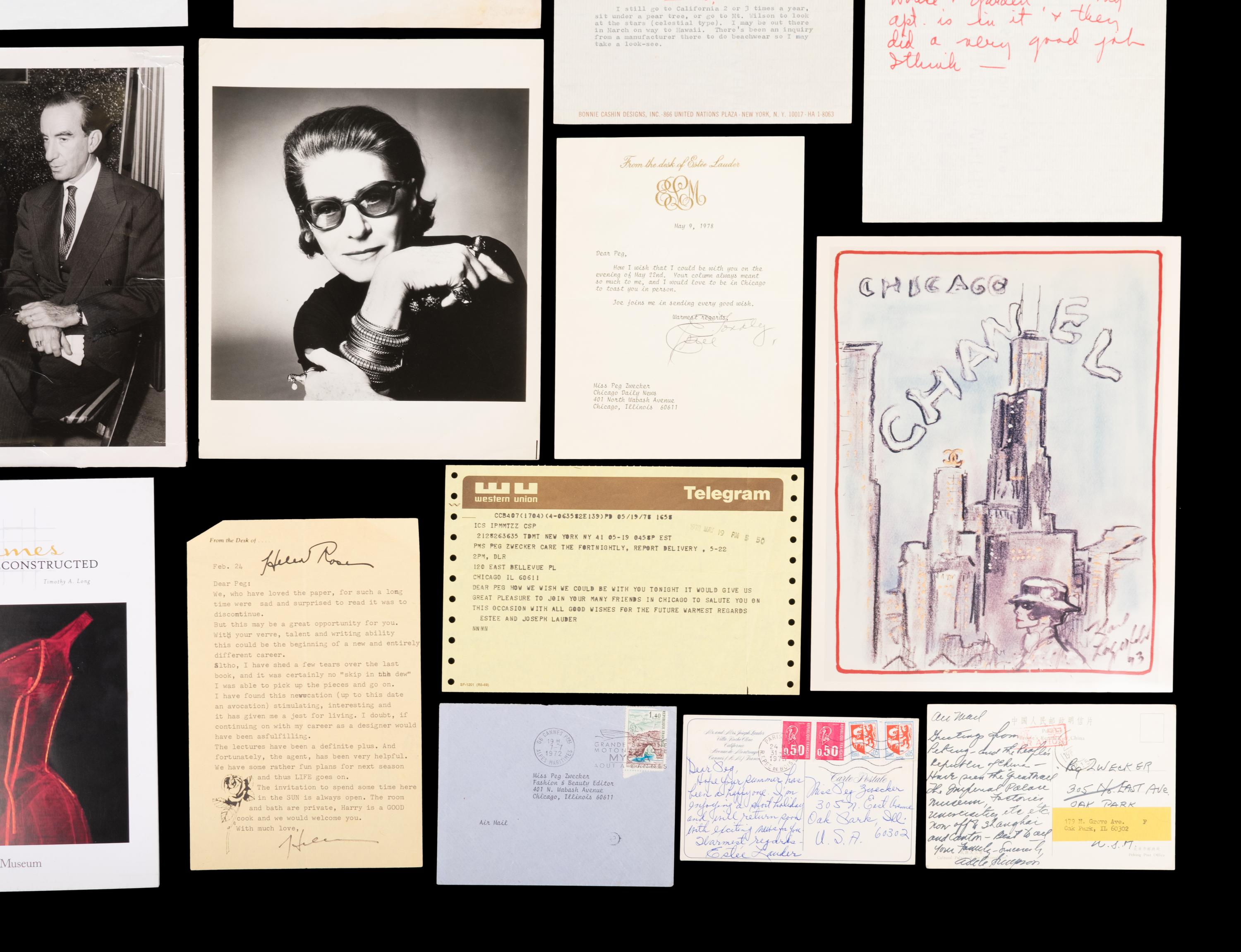 (Fashion) Letters sent to Peg Zwecker by famous fashion designers, comprising: