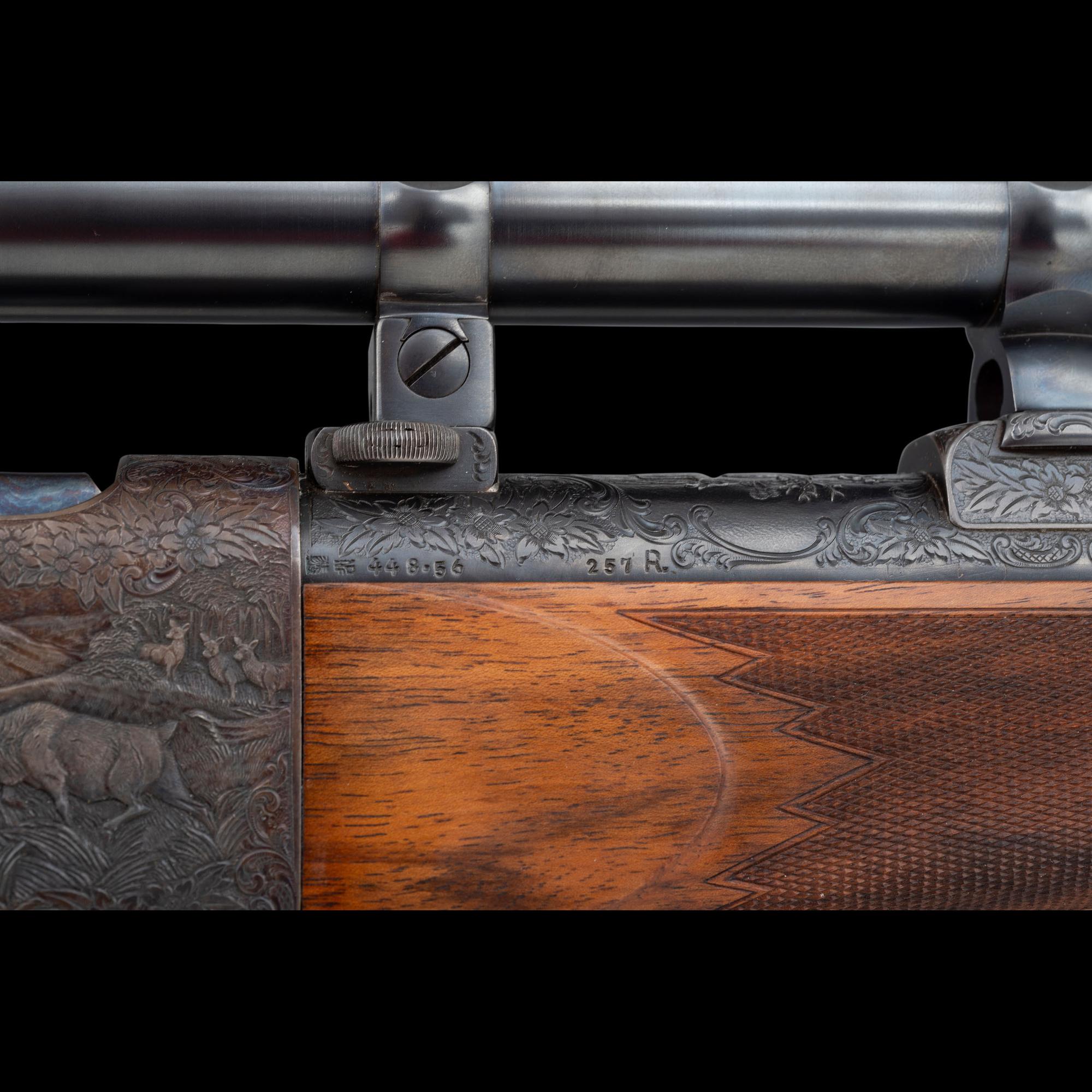 **Highly Embellished Walter Glaser Farquharson Action Rifle Deep Relief Engraved By Alvin A. White with Thomas Shelhamer Stock in .257 Roberts